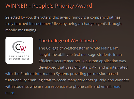 College of Westchester Award Winning Application